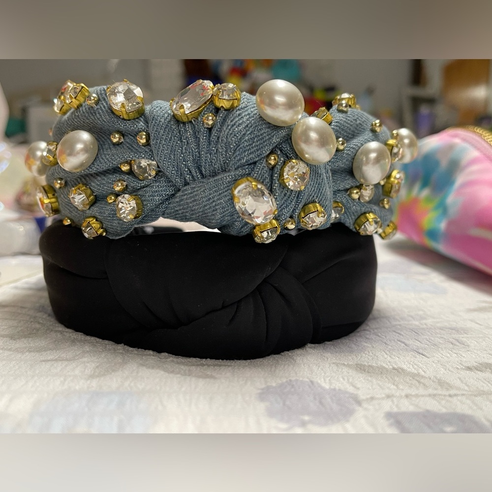 Denim embellished lele sadoughi headband